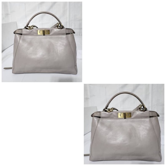 SOLD***Authentic Fendi Leather Peekaboo Satchel Bag Grey - Picture 8 of 15